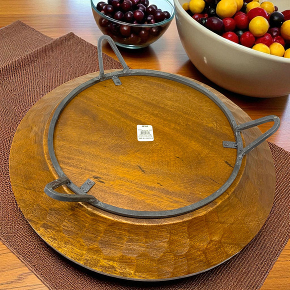 Vintage Pottery Barn Twilight Reclaimed Wood Platter Iron Stand Rustic Farmhouse - Picture 4 of 7